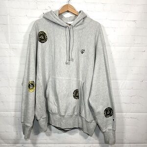 Champion Reverse Weave Peace Graphic Hoodie Sweatshirt Mens XL Gray Embroidered